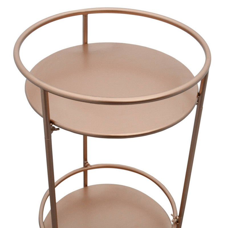 Deco Circular Bar Cart Metal & Glass Rose Gold 1 Shelf