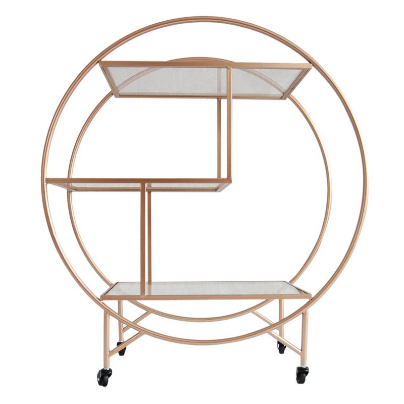 Deco Bar Cart Metal & Glass Rose Gold 2 Shelves