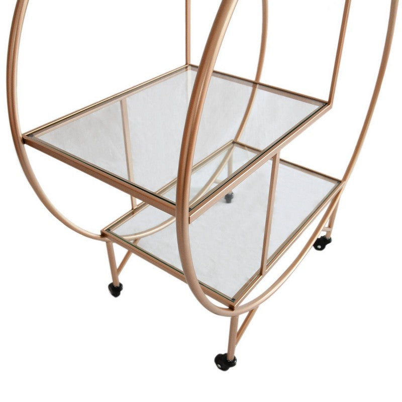 Deco Bar Cart Metal & Glass Rose Gold 2 Shelves