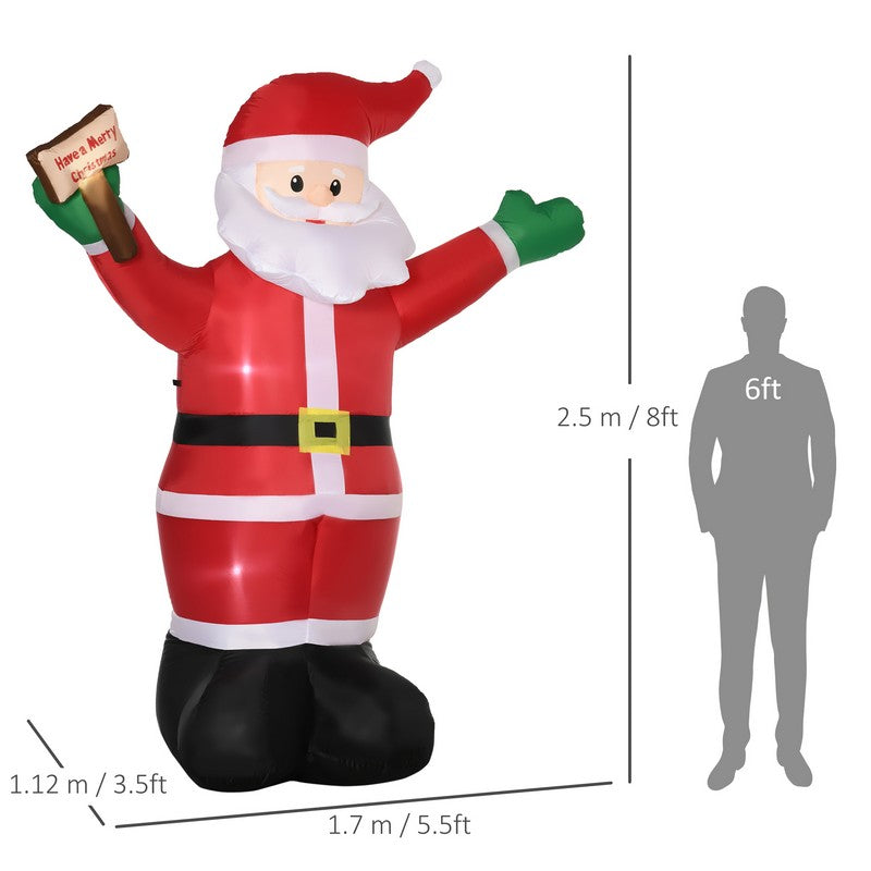 8ft Inflatable Christmas Santa Claus Holds Light Sign of Blessings