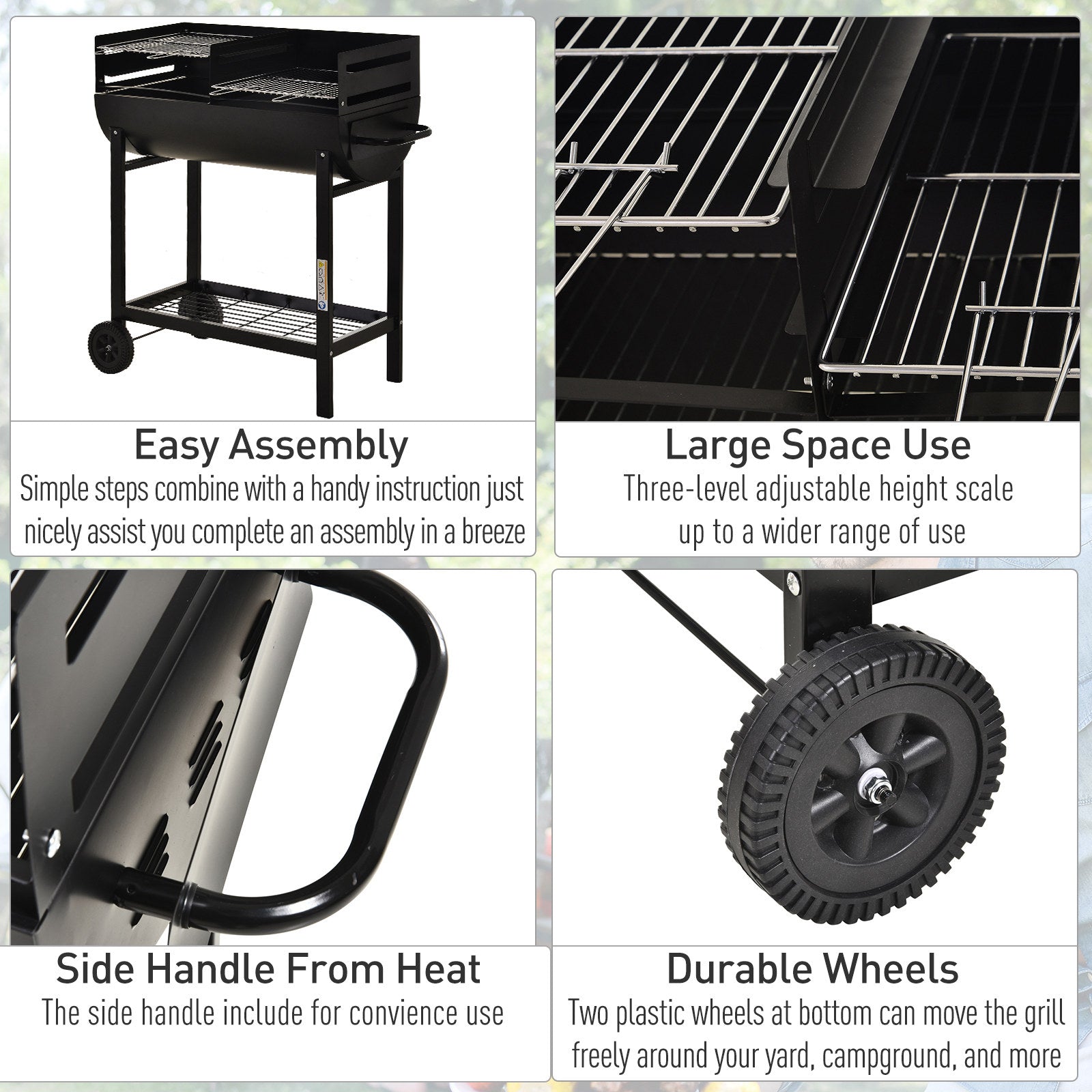 Steel 2-Grill Charcoal BBQ w/ Wheels Black