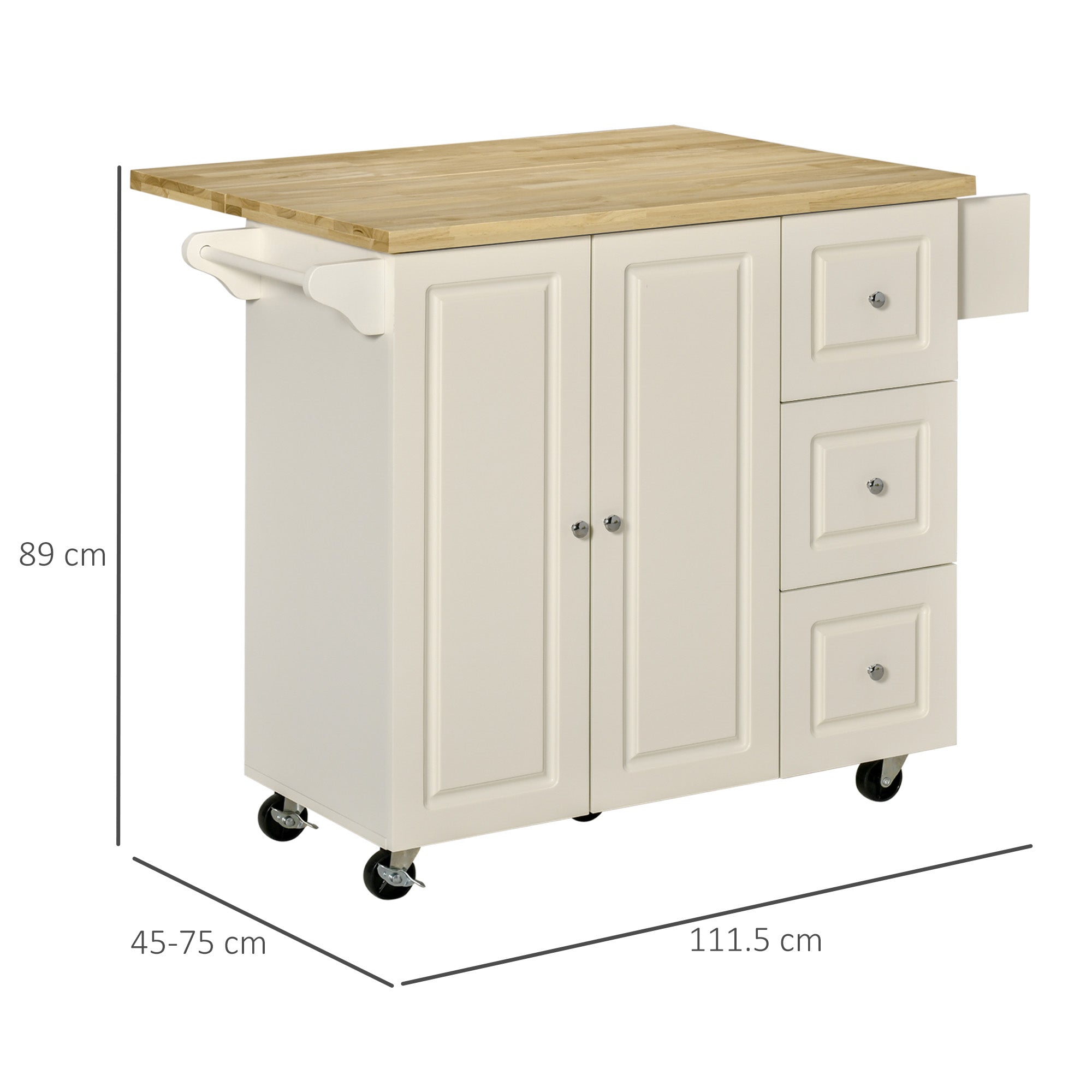 Homcom Drop-Leaf Kitchen Island on Wheels Utility Storage Cart with Drawers & Cabinet for Kitchen