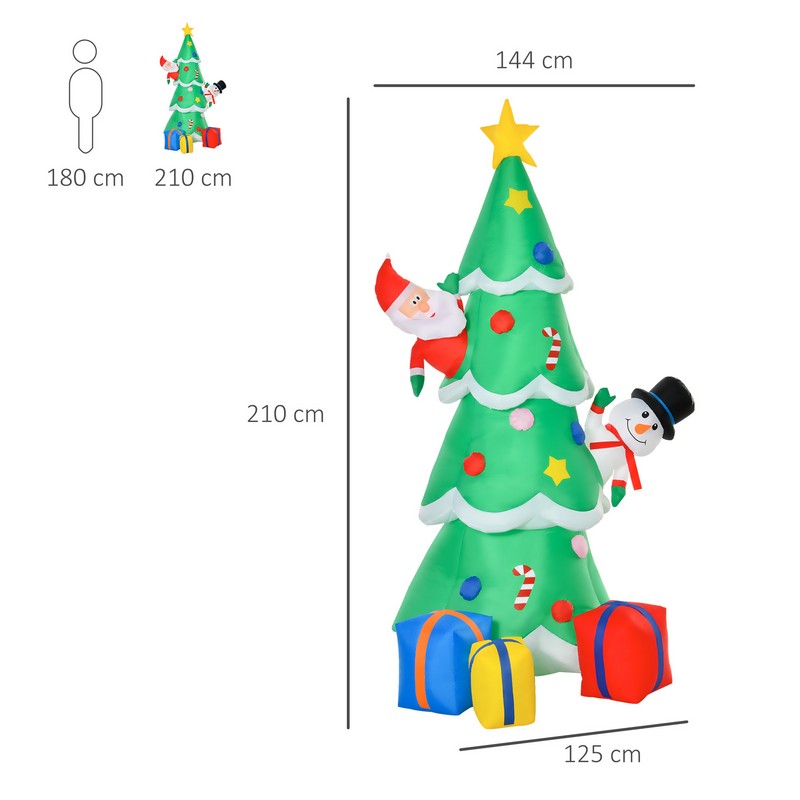 Homcom 7ft Christmas Inflatable Tree LED Lighted for Indoor Outdoor Decoration - Green