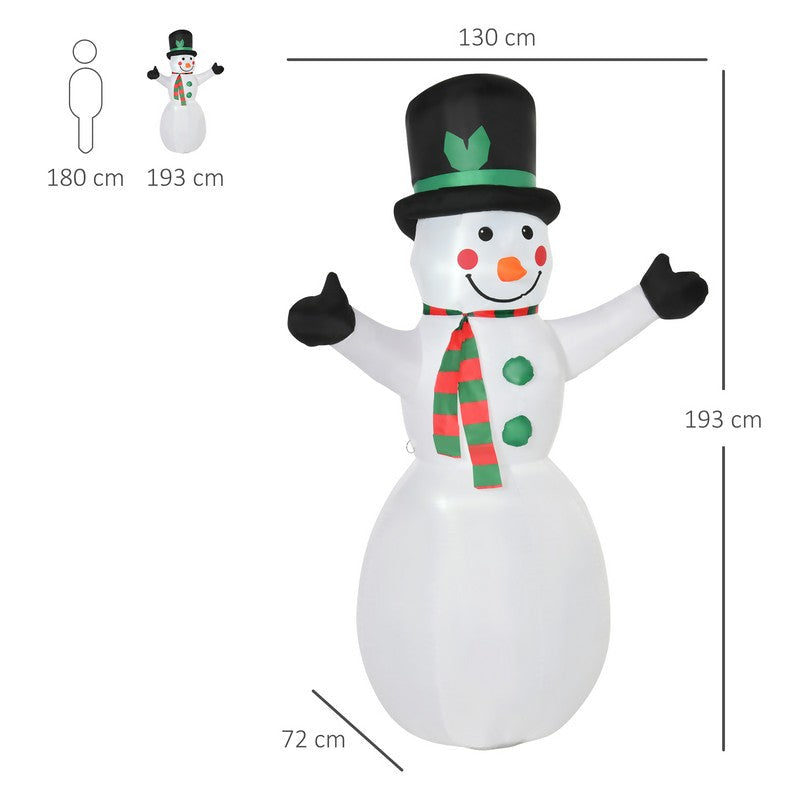 Homcom 6.5ft Inflatable Snowman LED Christmas Xmas Air Blown Holiday Decoration Outdoor Garden Decor