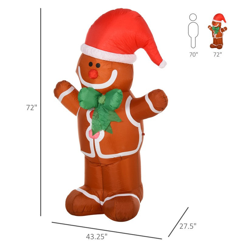 Homcom 1.8m LED Polyester Outdoor Christmas Inflatable Gingerbread Man